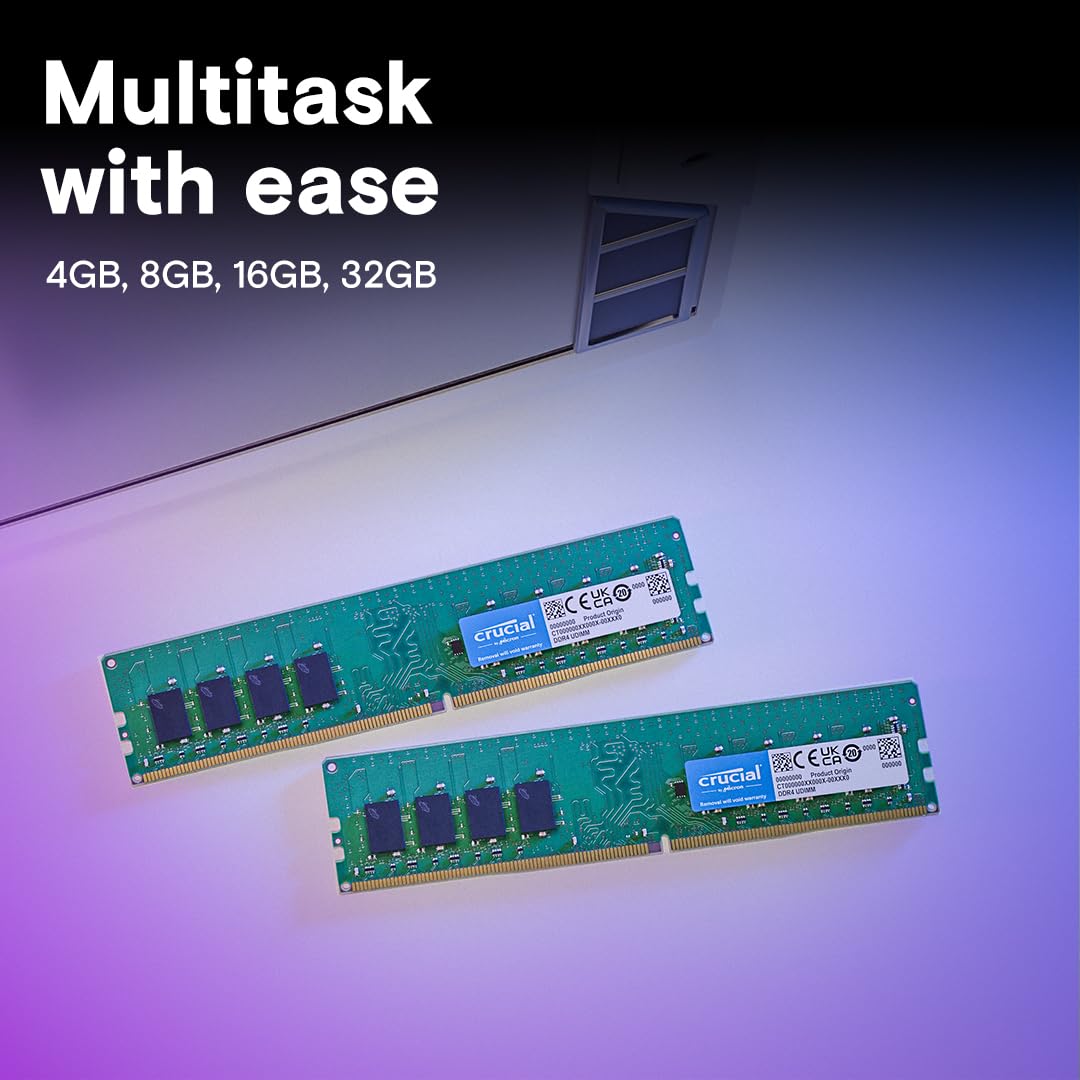 Crucial 16GB DDR4 RAM Kit (2x8GB), 3200MHz (PC4-25600) CL22 Desktop Memory, UDIMM 288-Pin, Downclockable to 2933/2666MHz, Compatible with Intel