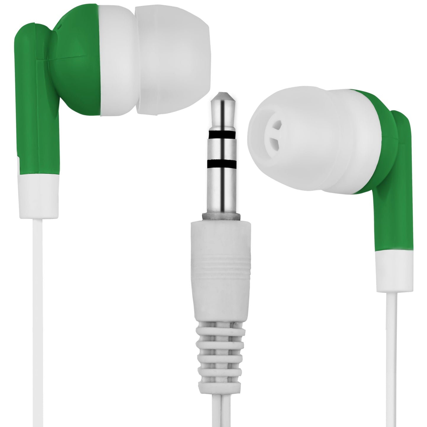 LowCostEarbuds Bulk Pack of 25 Green/White Earbuds/Headphones Individually Wrapped CB-GREEN-25-WRAP-FBA CB-GREEN-25-WRAP-FBA