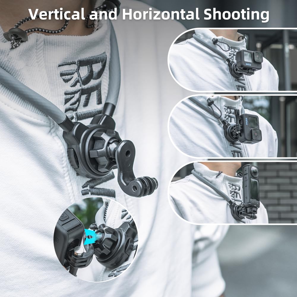 SUREWO Magnetic Neck Holder Mount for Gopro, POV Necklace Mount Quick Release Hands Free Mounting for Go Pro Hero 13/12/11/10/9/8/7 Black,DJI Osmo