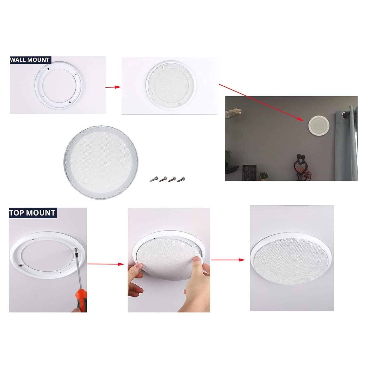 SYCZIOHU 2-Pack 6.5 Inch Round Ceiling Speaker Grilles White Decorative Mesh Cover with Screws for Home Speaker Protector Decorative Cover