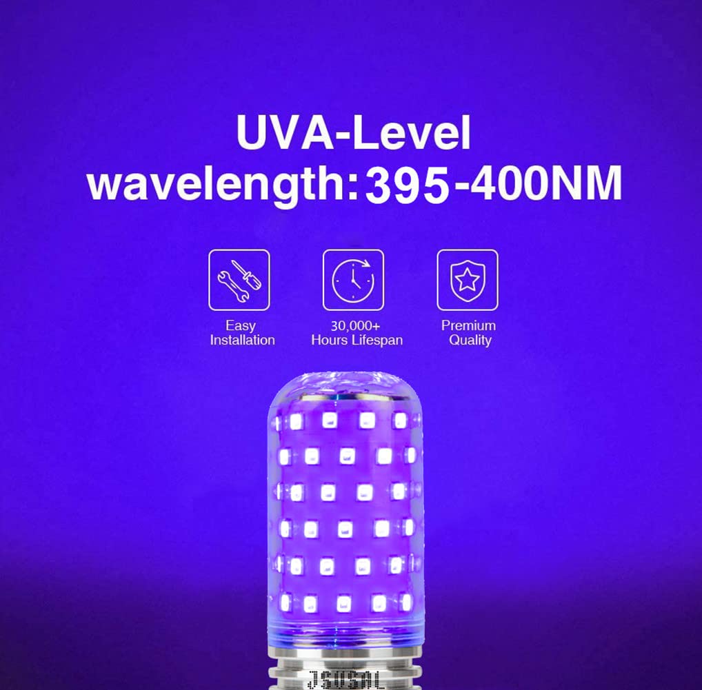 JSVSAL LED Black Light Bulb, AC 85-265V E26 Medium Base,Dimmable,2-Pack