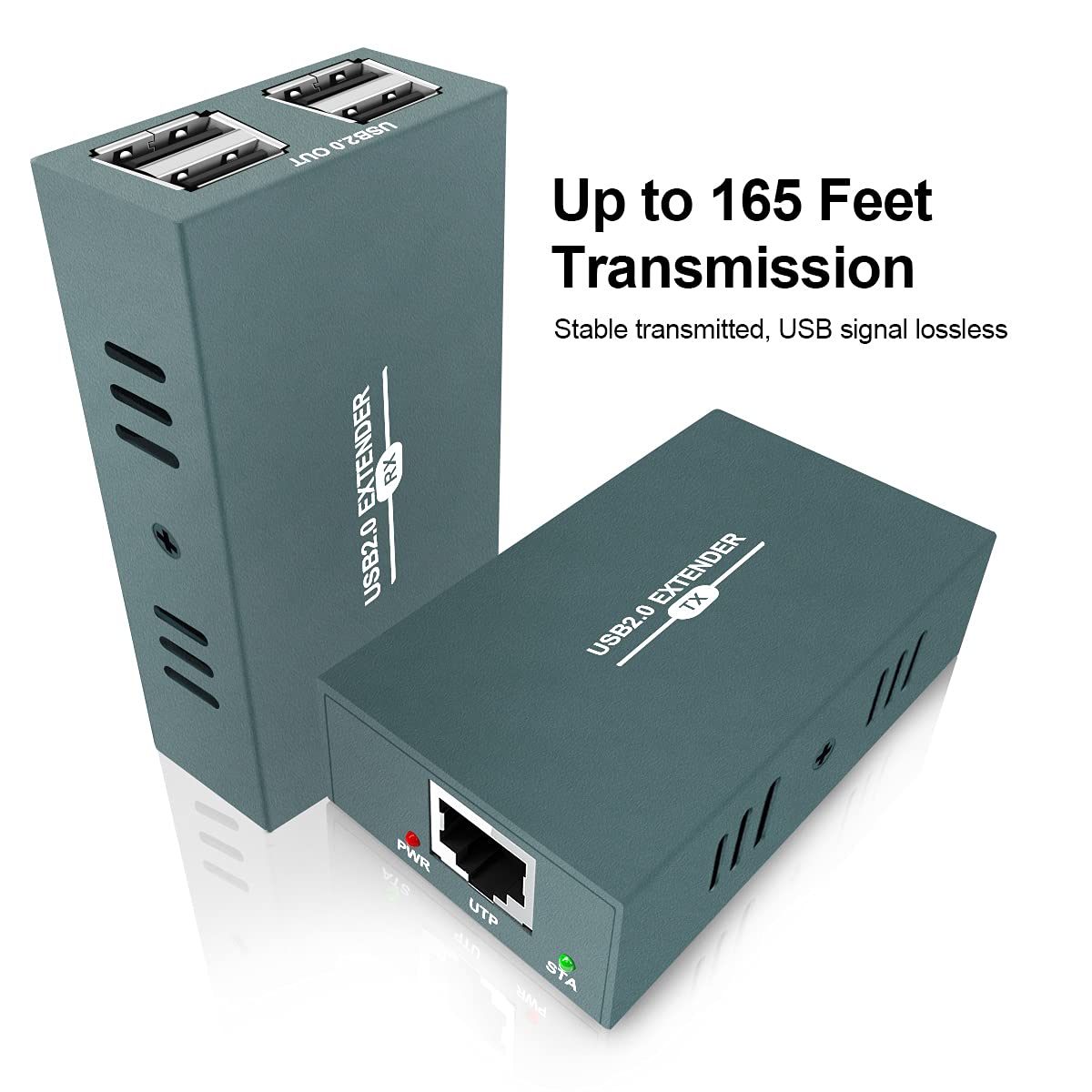 USB Extender Over Ethernet RJ45 LAN Extension, with 4 USB 2.0 Ports, Transmit 50m/165ft Over Ethernet Cat5/5e/6/7, Support Power Over Cable, Play