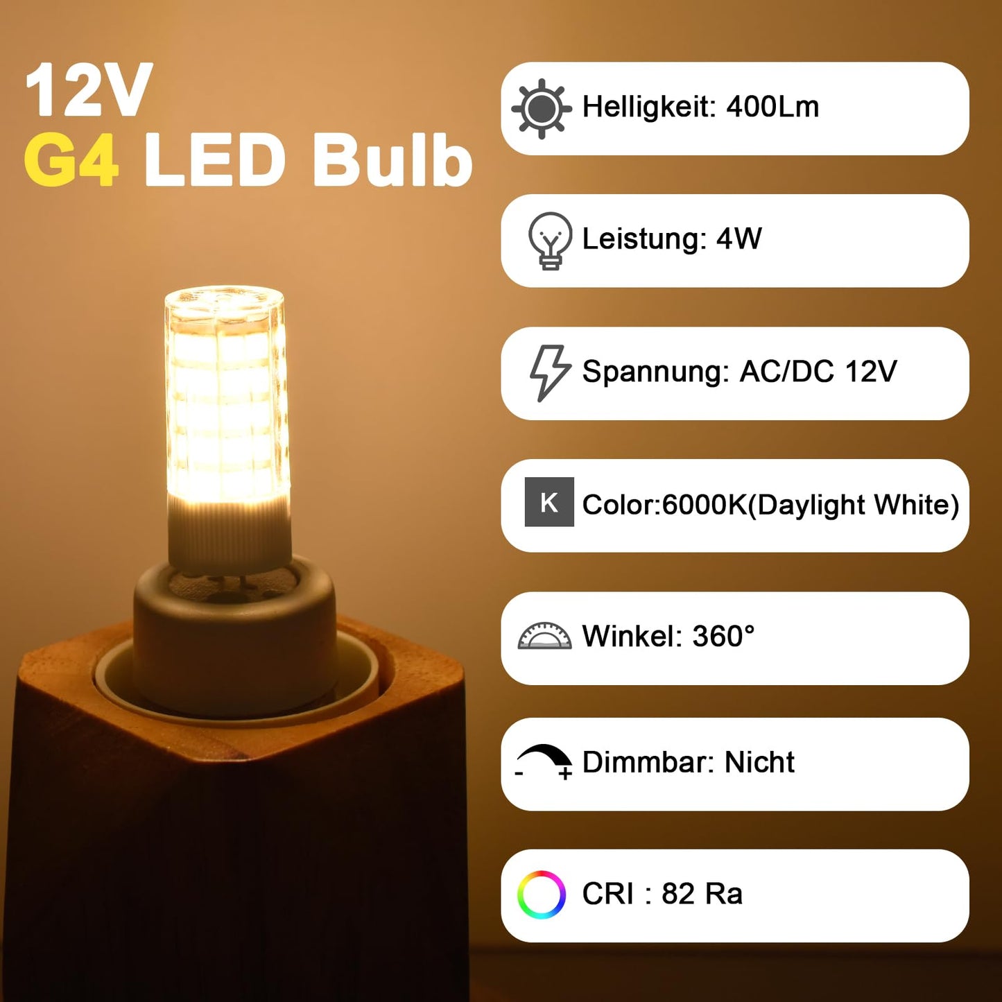 TRIJZHOU G4 JC T3 Bi-Pin Base LED Bulbs 4W AC/DC12V Warm White 3000K 5-Pack