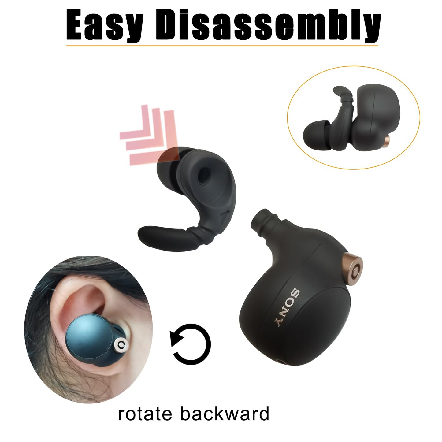 Anti-Slip Double Flange Ear Tips for Sony Earbuds Replacement Ear Hooks for Sony WF-1000XM5/M4/WF-C500/Linkbuds S Earbuds Tips Black
