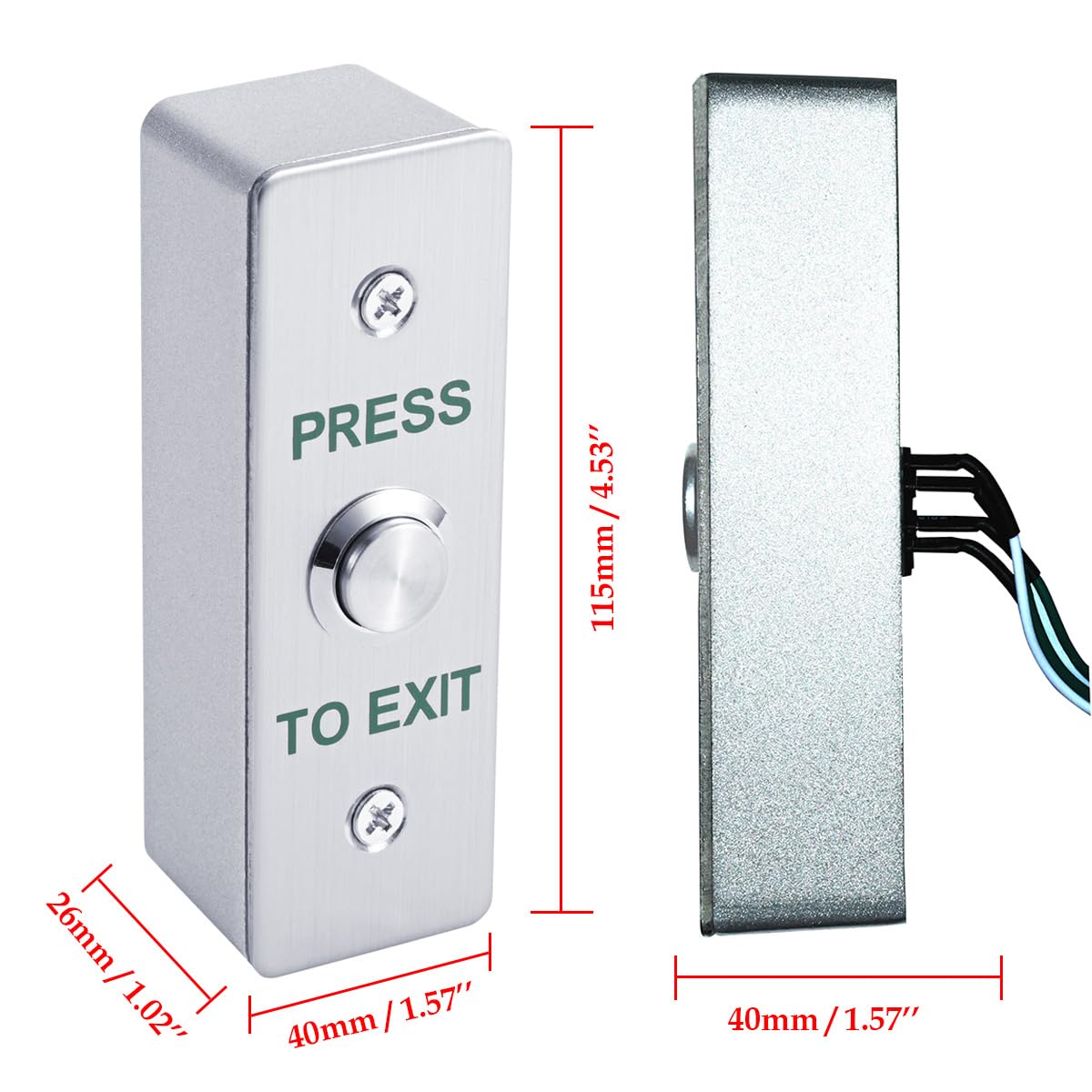 Push to Exit Button for Door Access Control Waterproof Stainless Steel Shell with Back Mounted Box 4 Contact Output
