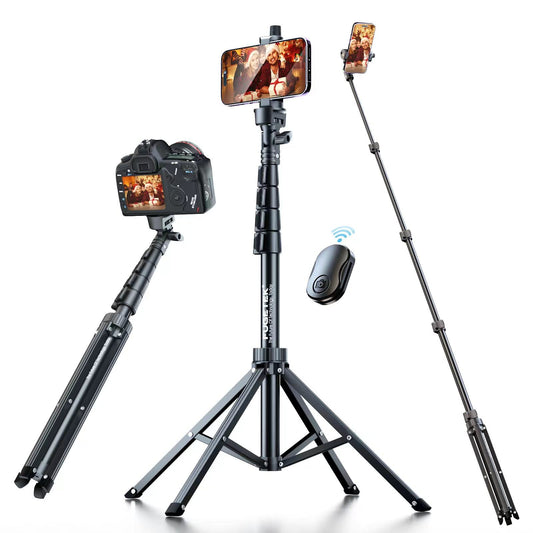 Fugetek 62" Selfie Stick Tripod for iPhone, Stable 4 Leg Design, Bluetooth Remote, Aluminum Stick & Legs, Lightweight, Portable All in One, Compatible