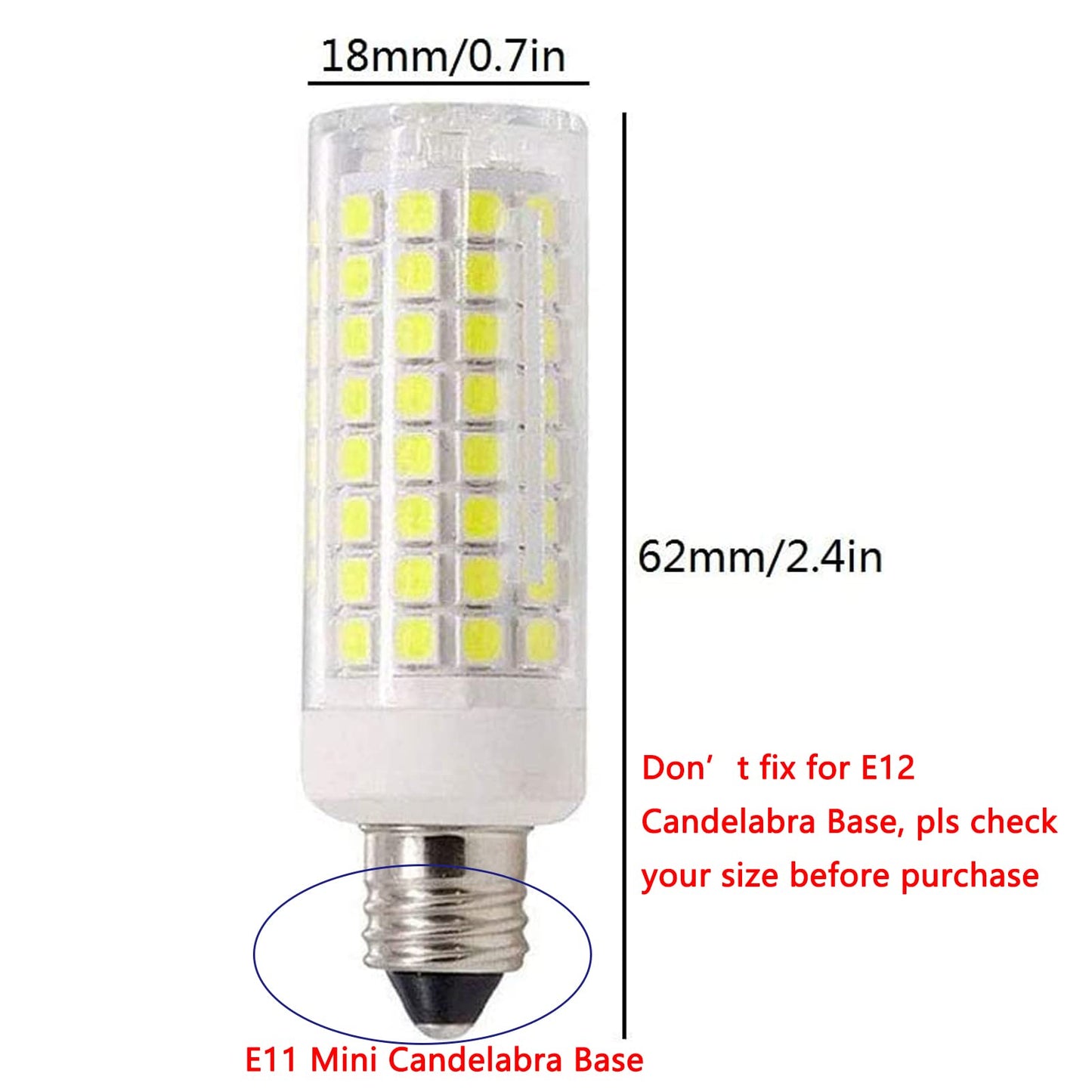 Lxcom Lighting Dimmable E11 LED Corn Bulb 10W Mini Ceramic Candelabra Bulbs (6 Pack)- 102 LEDs 2835 SMD 100W Equivalent Daylight White 6500K T3/T4
