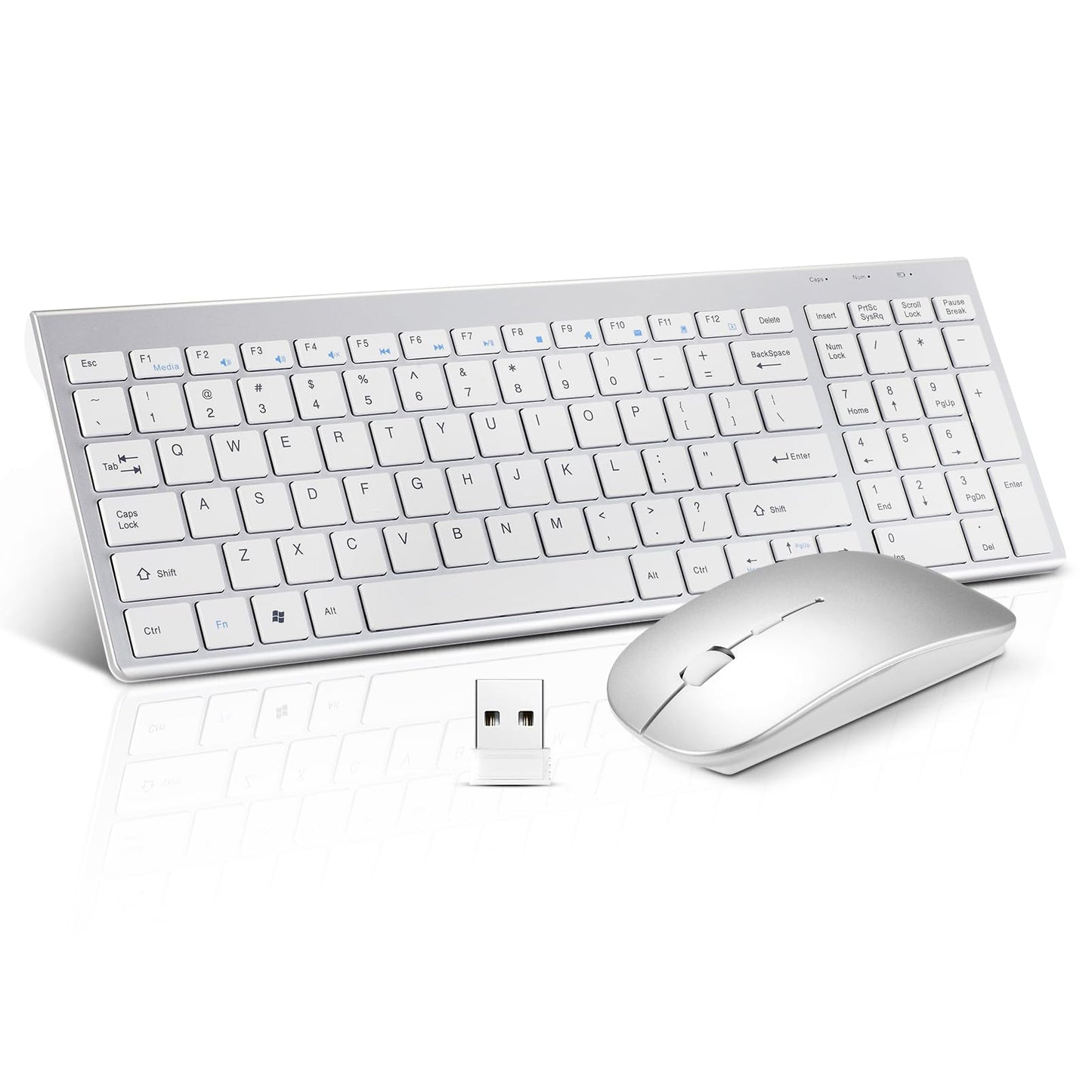 Wireless Keyboard and Mouse Combo, Compact Quiet Wireless Keyboard and Mouse Set 2.4G Ultra-Thin Sleek Design for Windows, Computer, Desktop, PC