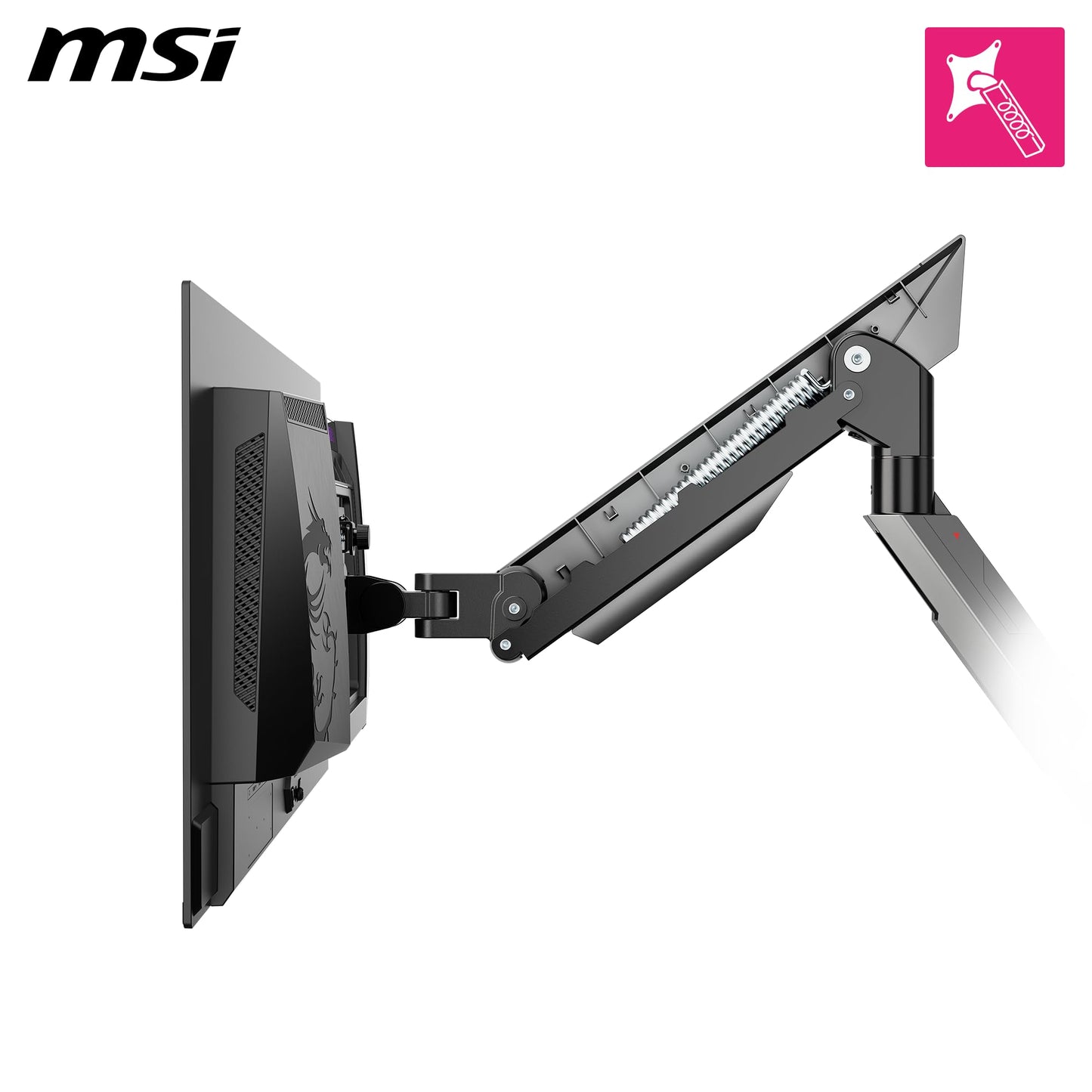 MSI MPG MT161R - Premium RGB Single Monitor Stand Arm, Supports 17-45" Screens and 35.2 lbs, VESA Compatible, Adjustable Spring Assisted Mount, Clamp