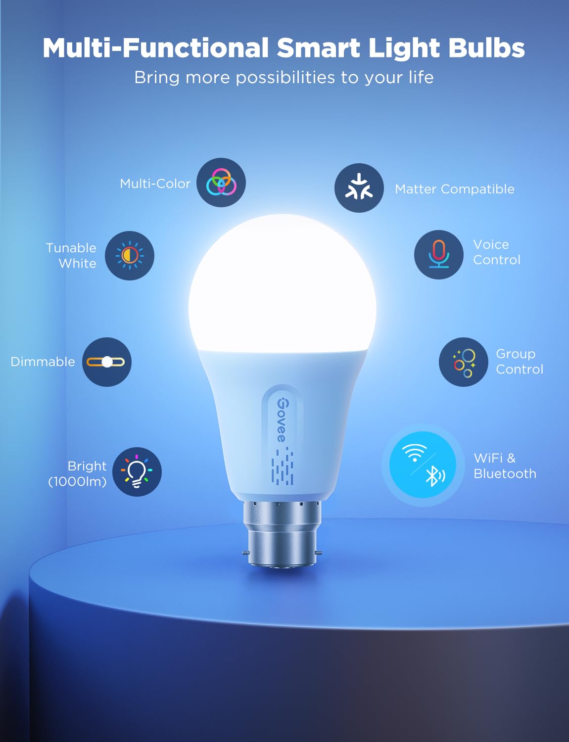 Govee LED Smart Light Bulbs, 1000LM RGBWW A19 75W E26 Base 2 Pack