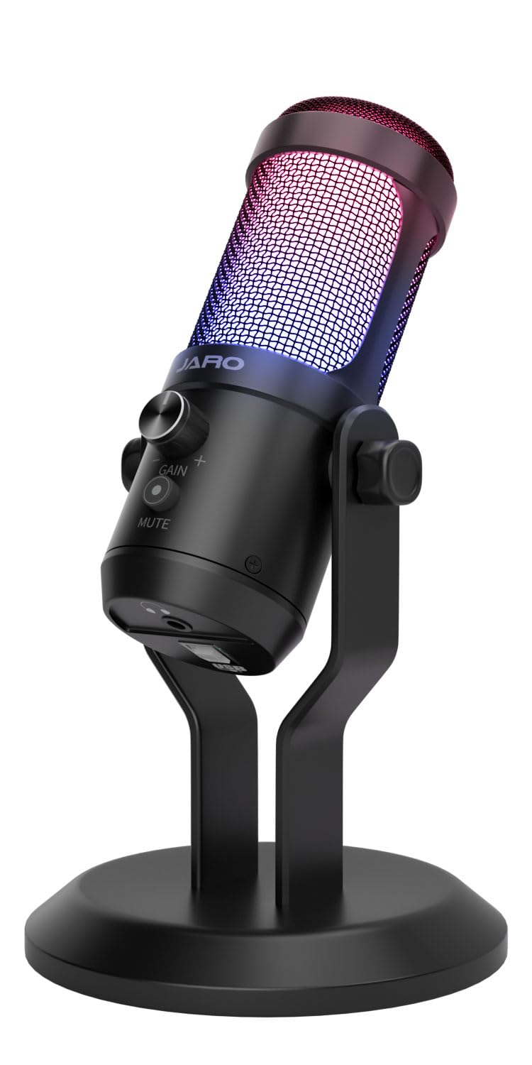 JARO USB Condenser Microphone with Mute Noise Cancelation RGB for Podcasting Gaming Streaming YouTube Zoom AMSR Singing Recording [Compatible with PC