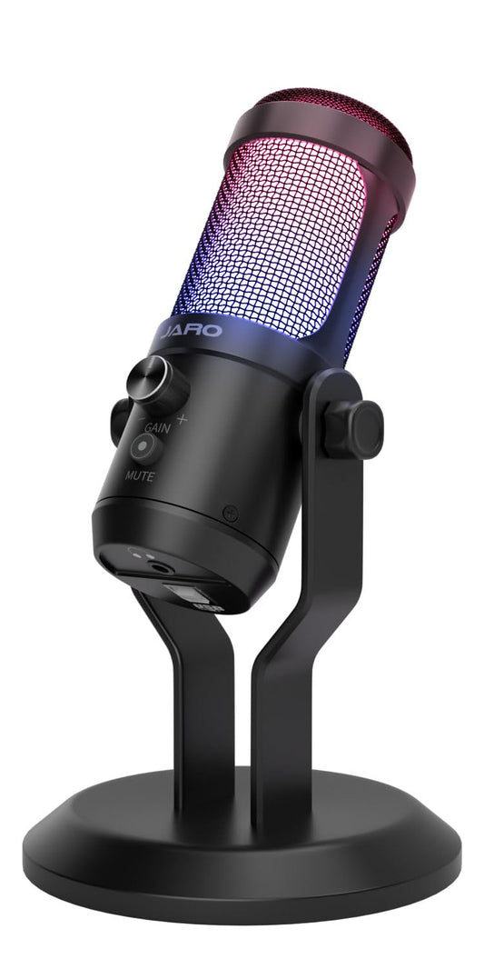 JARO USB Condenser Microphone with Mute Noise Cancelation RGB for Podcasting Gaming Streaming YouTube Zoom AMSR Singing Recording [Compatible with PC