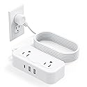 Outlet Extender Stick?Surge Protector Power Strip 5 Outlets 3 USB (1 USB C) Charging Ports Multi Plug Socket Extender Flat Plug Wall Mount Desktop