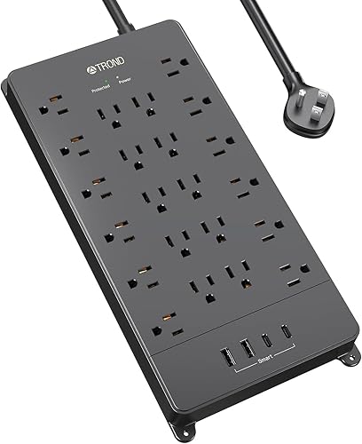 TROND Surge Protector Power Strip, 5ft Flat Plug Extension Cord with Multiple Outlets, 22 Widely Spaced AC with USB Ports, 4000 Joules, Heavy Duty