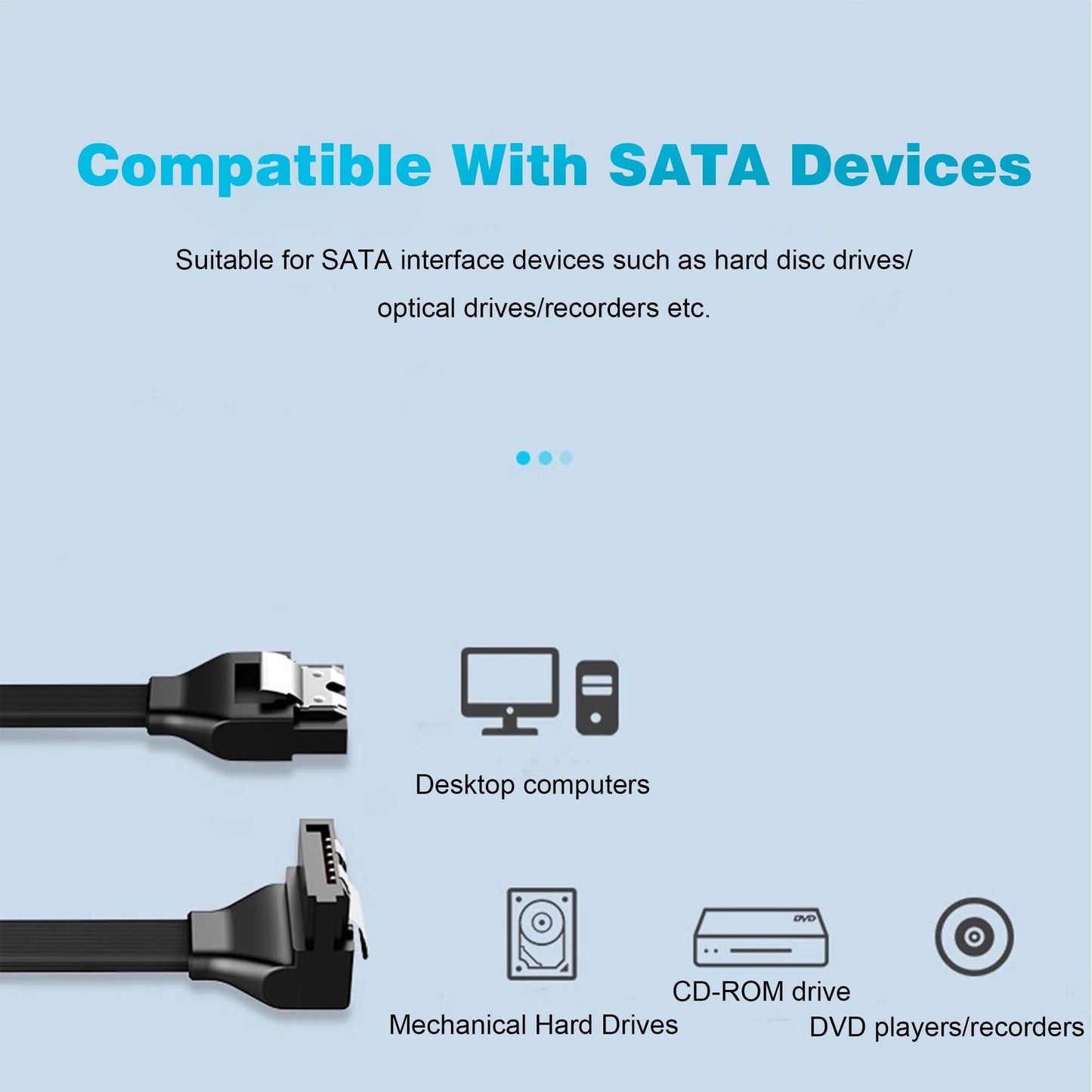 DCNETWORK SATA Cable III, 3 Pack SATA Cable III 6Gbps 90 Degree Right Angle with Locking Latch 18 Inch for SATA HDD, SSD, CD Driver, CD Writer