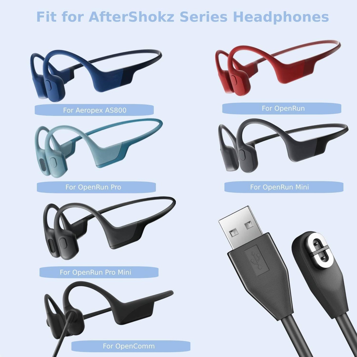 HCHNH Replacement for Shokz Headphones Charging Cable, 2 Pack Charger for Shockz Aftershokz Open Run Headphone, 3.3ft Magnetic USB Cord