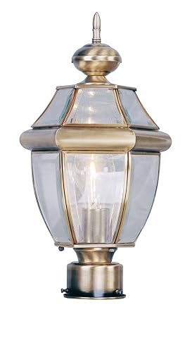 Livex Lighting Lantern 2153-01 Outdoor Post with Clear Beveled Glass Shades, Antique Brass