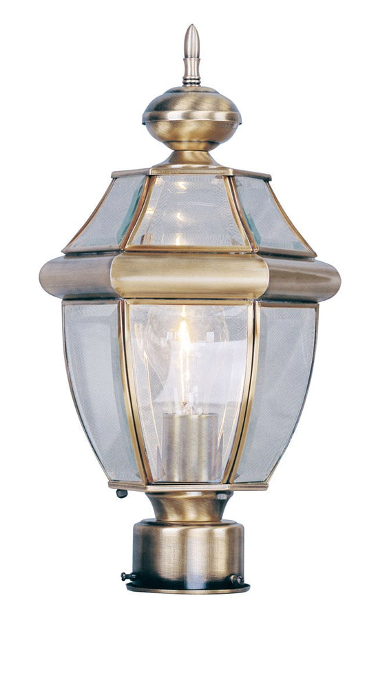 Livex Lighting Lantern 2153-01 Outdoor Post with Clear Beveled Glass Shades, Antique Brass