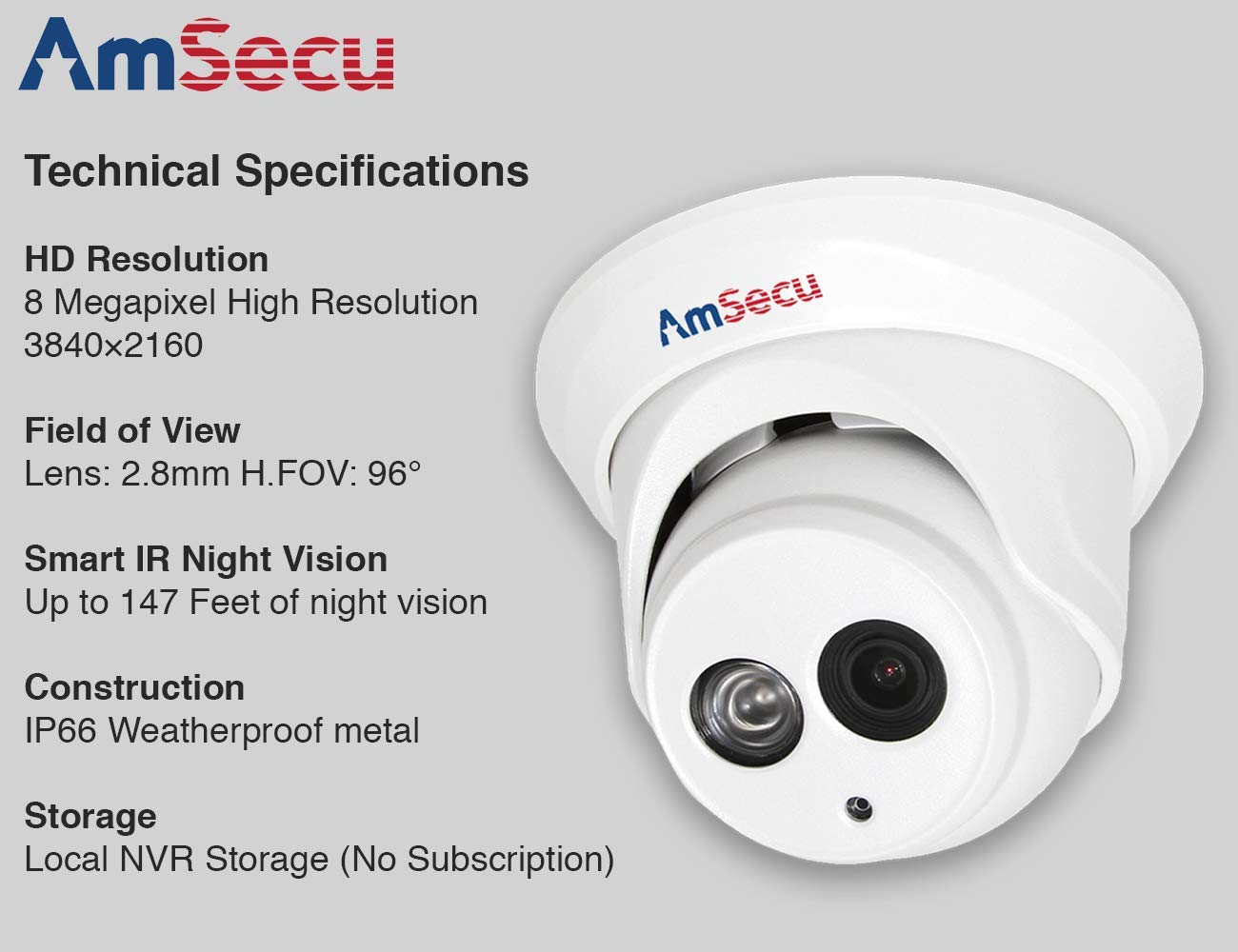UltraHD 4K (8MP) 2.8mm Turret PoE IP Security Camera, Day/Night, IR, H.265