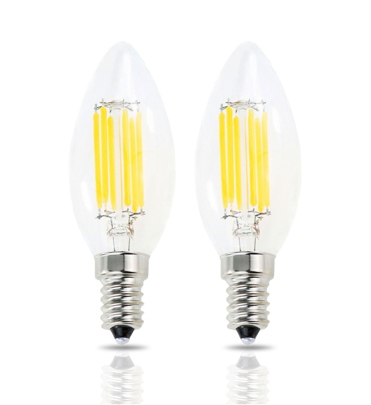 Lamsky E14 LED Filament Candle Shape Light Bulb,E14 European Base Bulb,Warm White 2700K 600LM 60W Equivalent,C35 Clear Glass Torpedo Shape Bullet