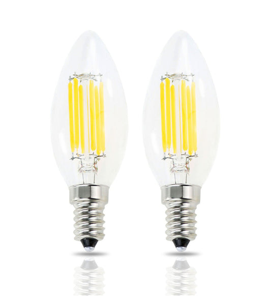 Lamsky E14 LED Filament Candle Shape Light Bulb,E14 European Base Bulb,Warm White 2700K 600LM 60W Equivalent,C35 Clear Glass Torpedo Shape Bullet