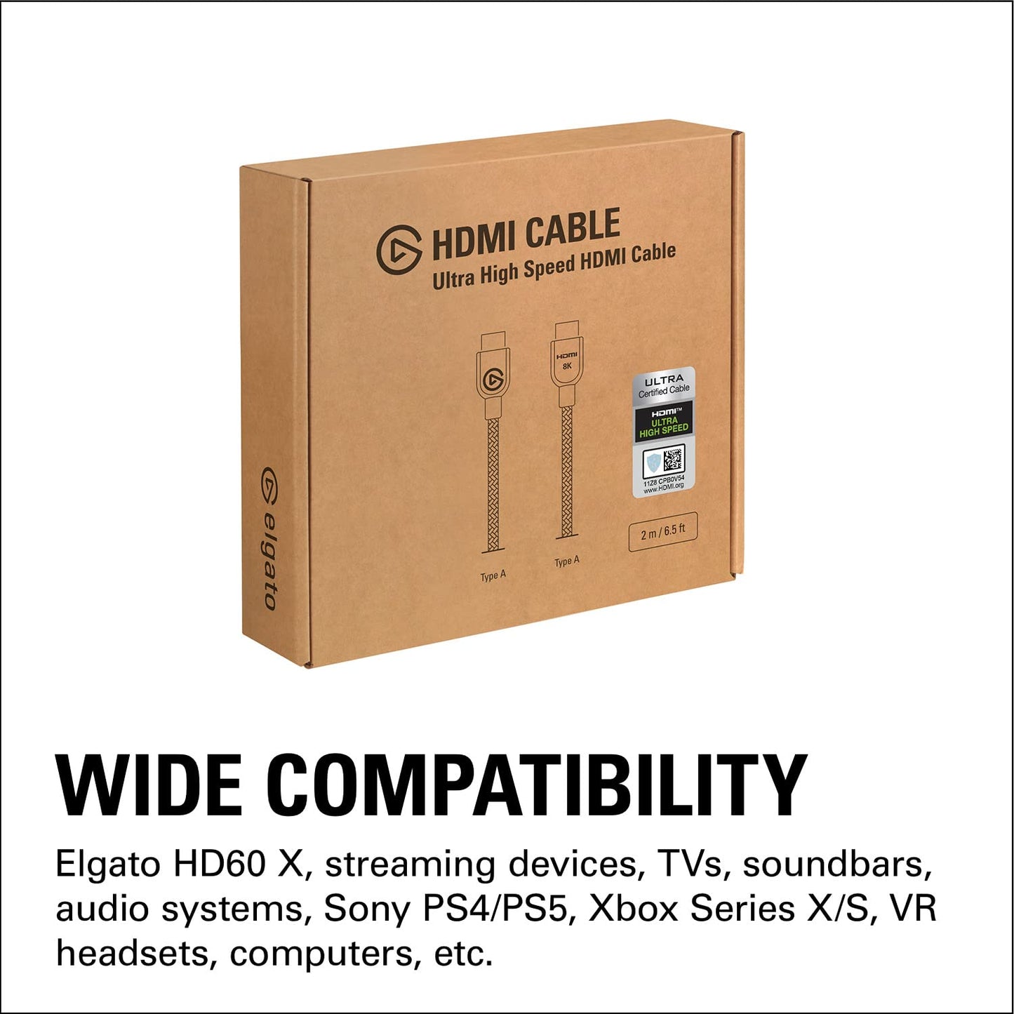 Elgato Ultra High Speed HDMI Cable - Certified HDMI 2.1, 48 Gbit/s, Supports 8K@60Hz, 4K@120Hz, Dynamic HDR, eARC, Dolby Atmos, Compatible with HD60