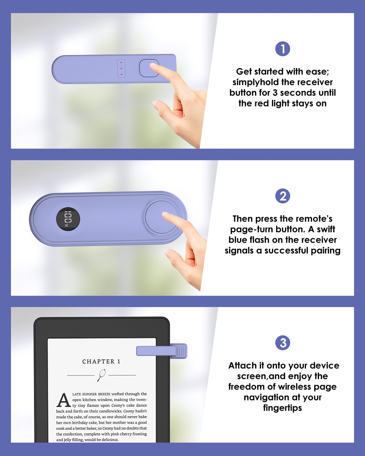 Inncarvs Remote Page Turner for Kindle Reading Accessories, Clicke for iPad iPhone Android Tablets E-Book Reading Noels, Camera Remote Shutter Selfie