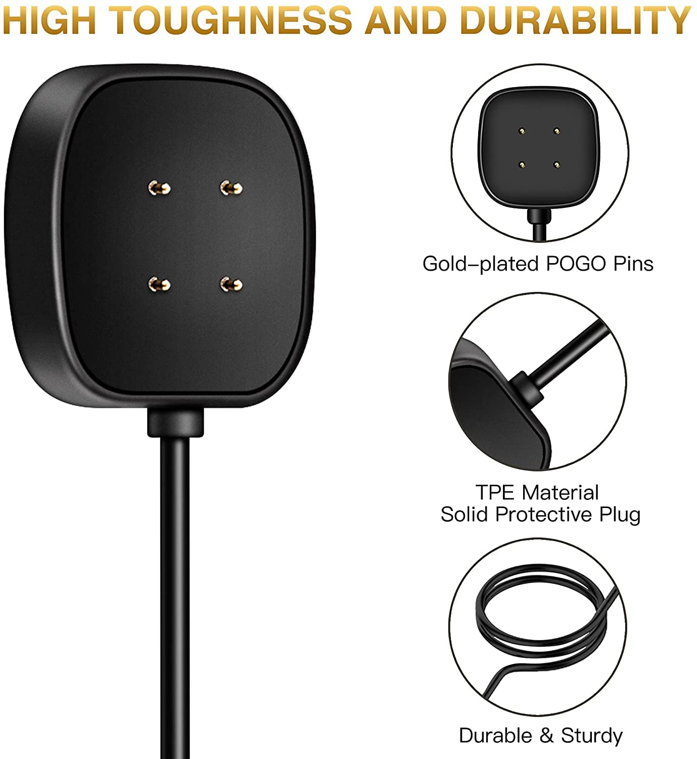 [2-Pack] Charger Cable Compatible with Smart Watch Fitbit Sense/ Versa 3, Replacement USB Charging Cradle Dock Stand Cable (3.3 ft/1.0ft)