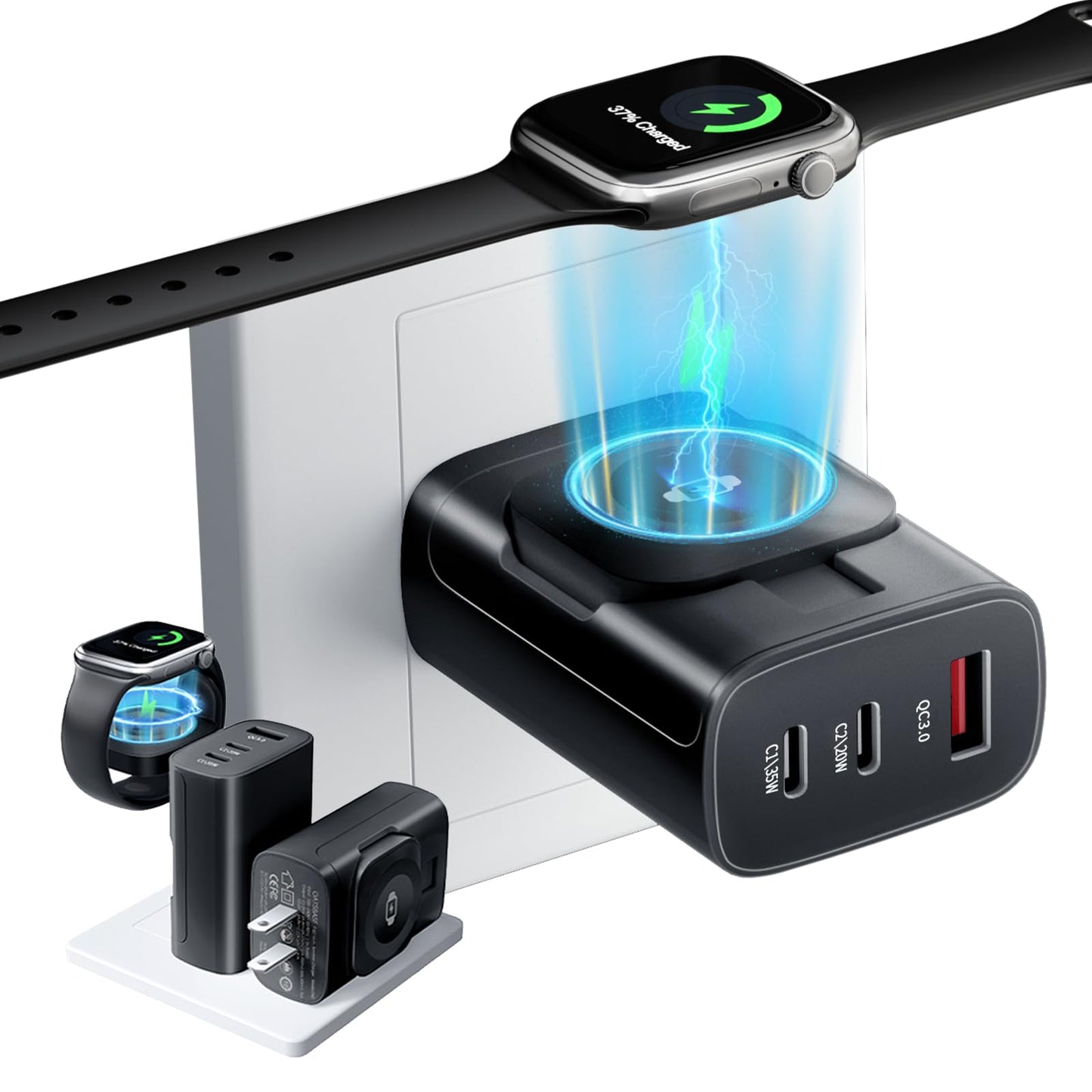 OGRANEE 4 in 1 Charger 40W for iPhone iWatch and Airpods Fast Charging, Portable Travel Multi Chargers for Apple Devices, Dual Usb Wall Charger Block