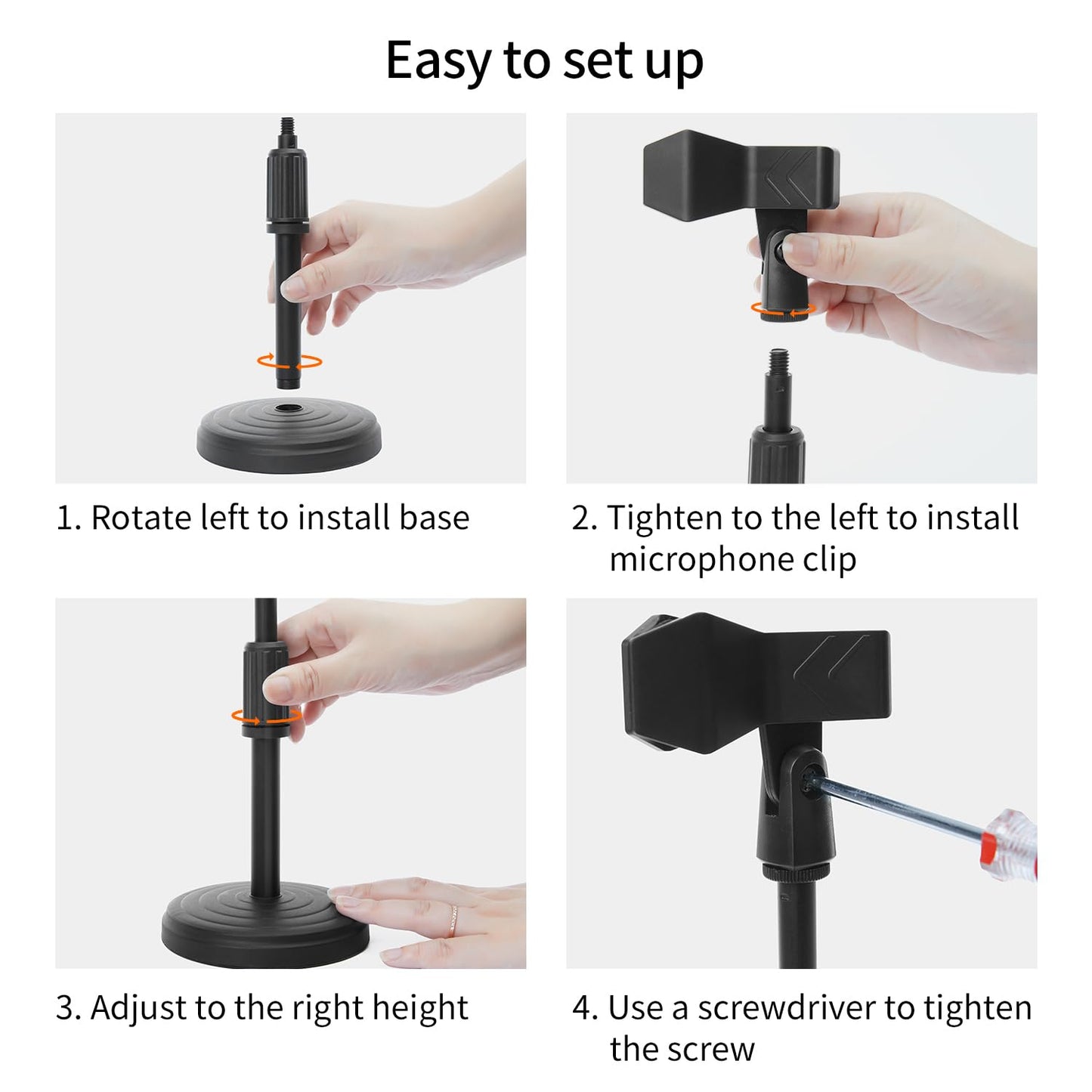 Desk Mic Stand - Upgraded Adjustable Table Microphone Stand with Mic Clip Compatible with Max 1.7 inch Diameter Microphone - Height 9.6 to 13.9 inch