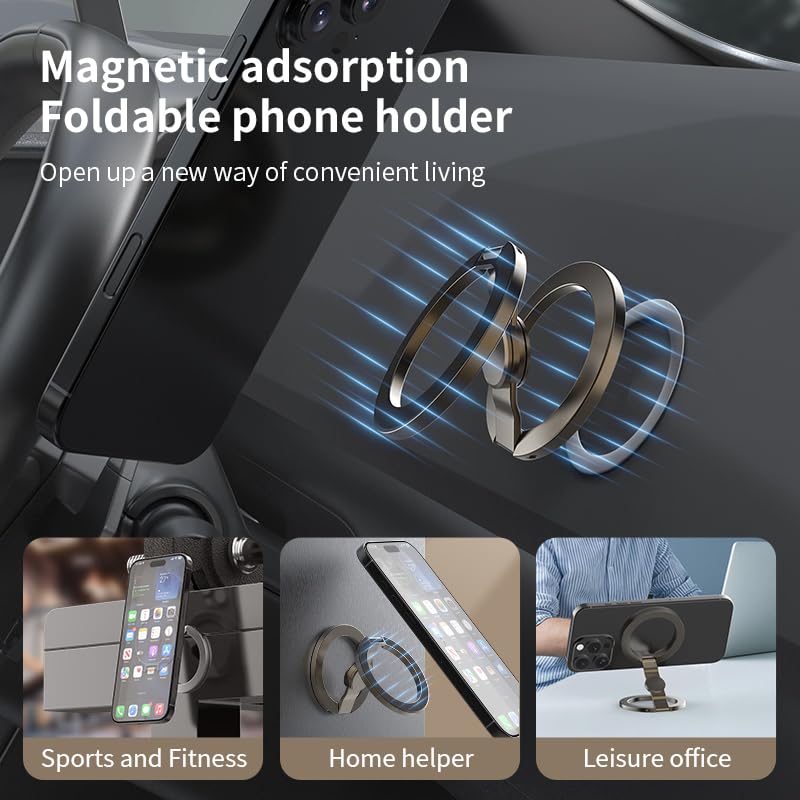 Fidget Spinner Magnetic Phone Holder, Phone Grip Stand for iPhone Samsung & Magnetic Cases, Dual Sided Magnet Rings for Gym Home Travel, MagSafe