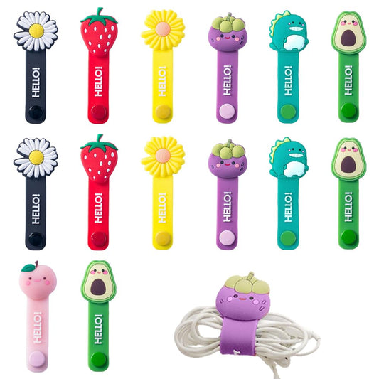 14pcs Cute Multicolor Cable Ties Reusable Flower Fruit Cord Ties Traveling USB Charger Electrical Cord Keeper Cords Organizer For Office Home Travel