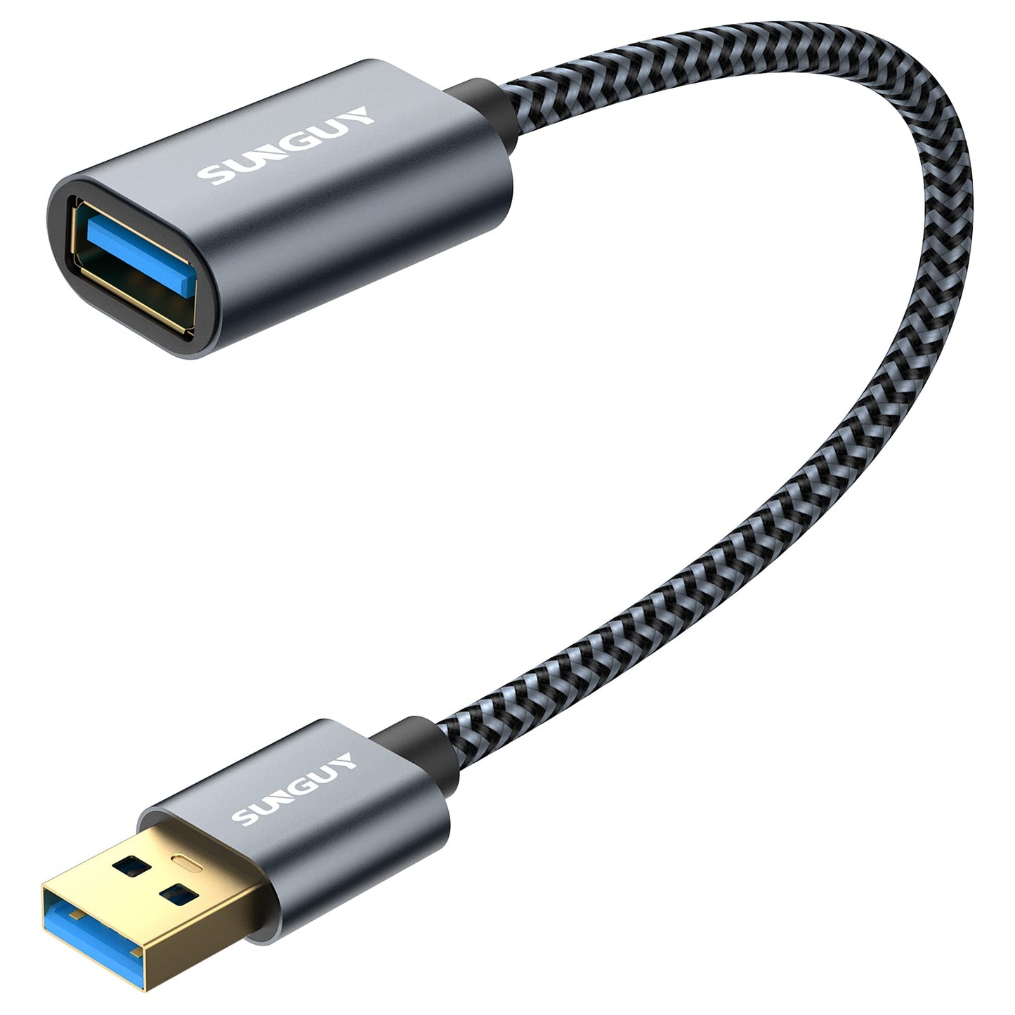 SUNGUY 5Gbps USB 3.0 Extension Cable, 1FT USB A Male to Female Extender Cord, Braided High Data Transfer Compatible with Xbox, Hard Drive, Webcam, USB