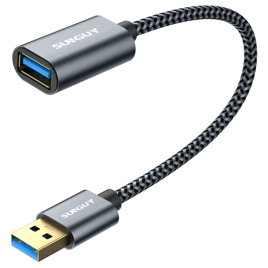 SUNGUY 5Gbps USB 3.0 Extension Cable, 1FT USB A Male to Female Extender Cord, Braided High Data Transfer Compatible with Xbox, Hard Drive, Webcam, USB