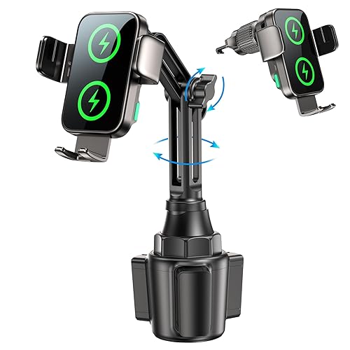 Dual Coil 15W Cup Phone Holder Mount,Wireless Car Charger Auto-Clamping Fast Charging Vent Phone Holders for Your Car for iPhone 17/16/15,Samsung Flip