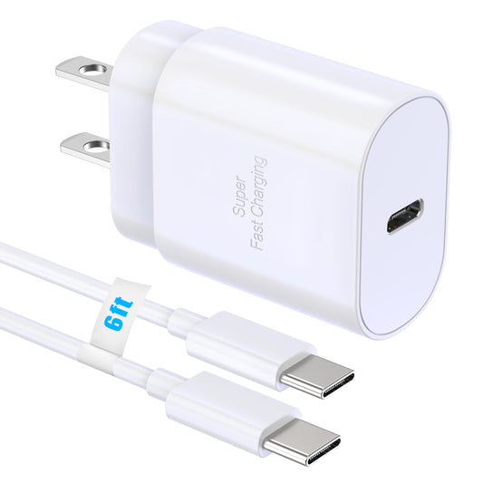 TT&C 30W USB C Super Fast Charger with 6ft Type C Cable, PD Wall Block Compatible with iPhone 17/16/15 Pro Max/Air, iPad Pro, and Galaxy