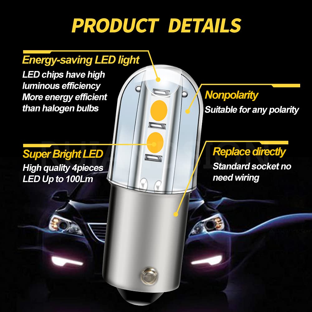 Ruiandsion BA9S LED Bulb 120V AC/DC Miniature Bayonet 9mm BA9s Base 3030 4SMD LED Replacement Bulb for Indicator Pilot Lights,Warm White (Pack of 10)