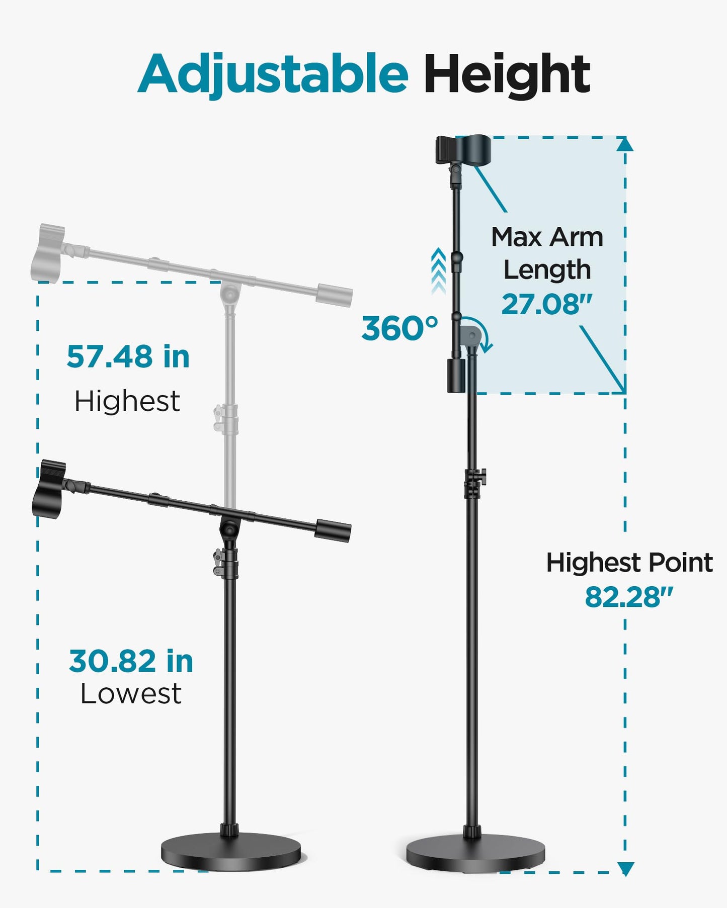 InnoGear Mic Stand, Max Height 82.28" Microphone Stand Floor Detachable Boom Mic Arm Stands with Weighted Base for Blue Yeti HyperX QuadCast Shure