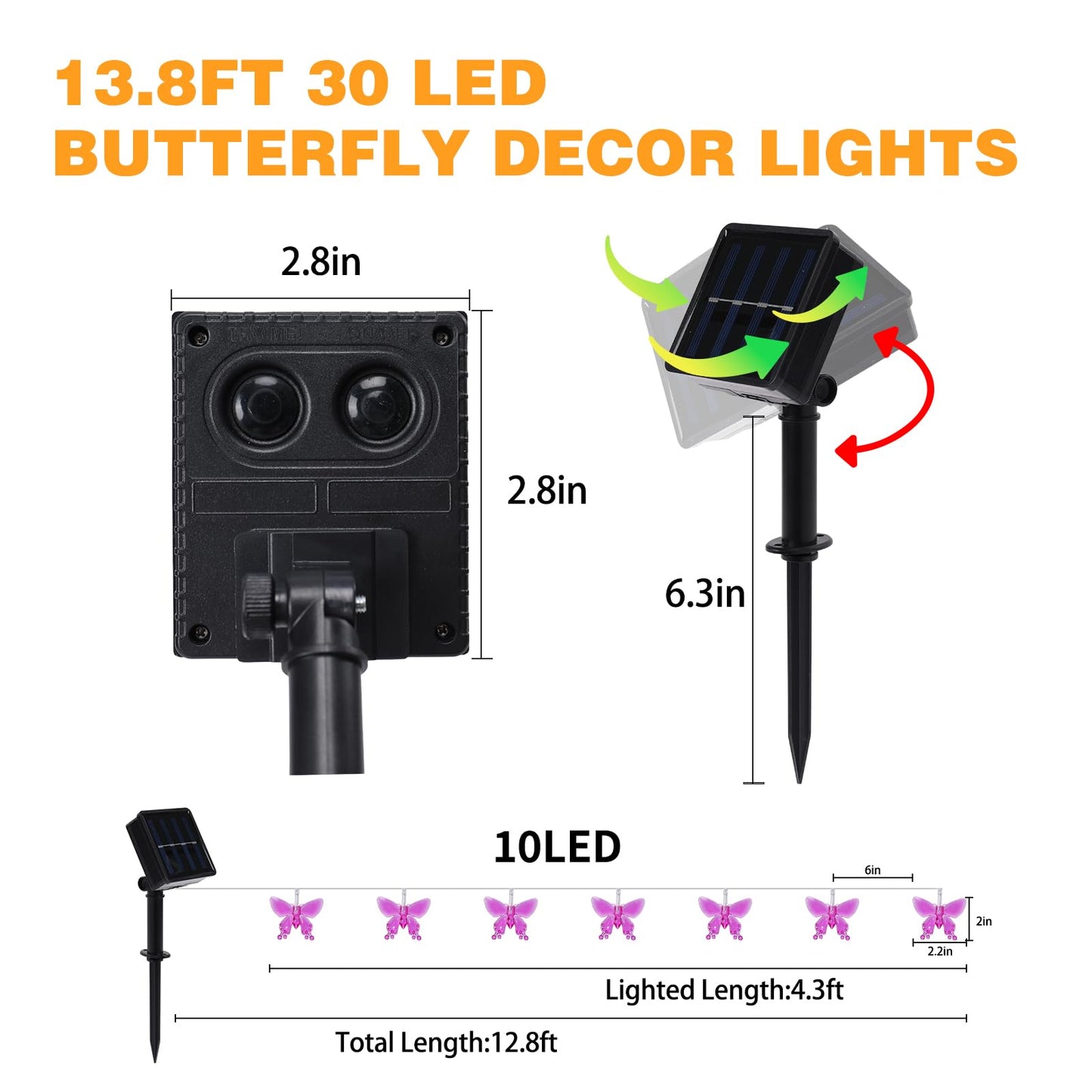 Vigdur 2 Pack Solar Butterfly String Lights Outdoor, 10 LED 2-Color (Purple & Pink) Butterfly Fairy Lights, IP44 Waterproof for Windows, Fences