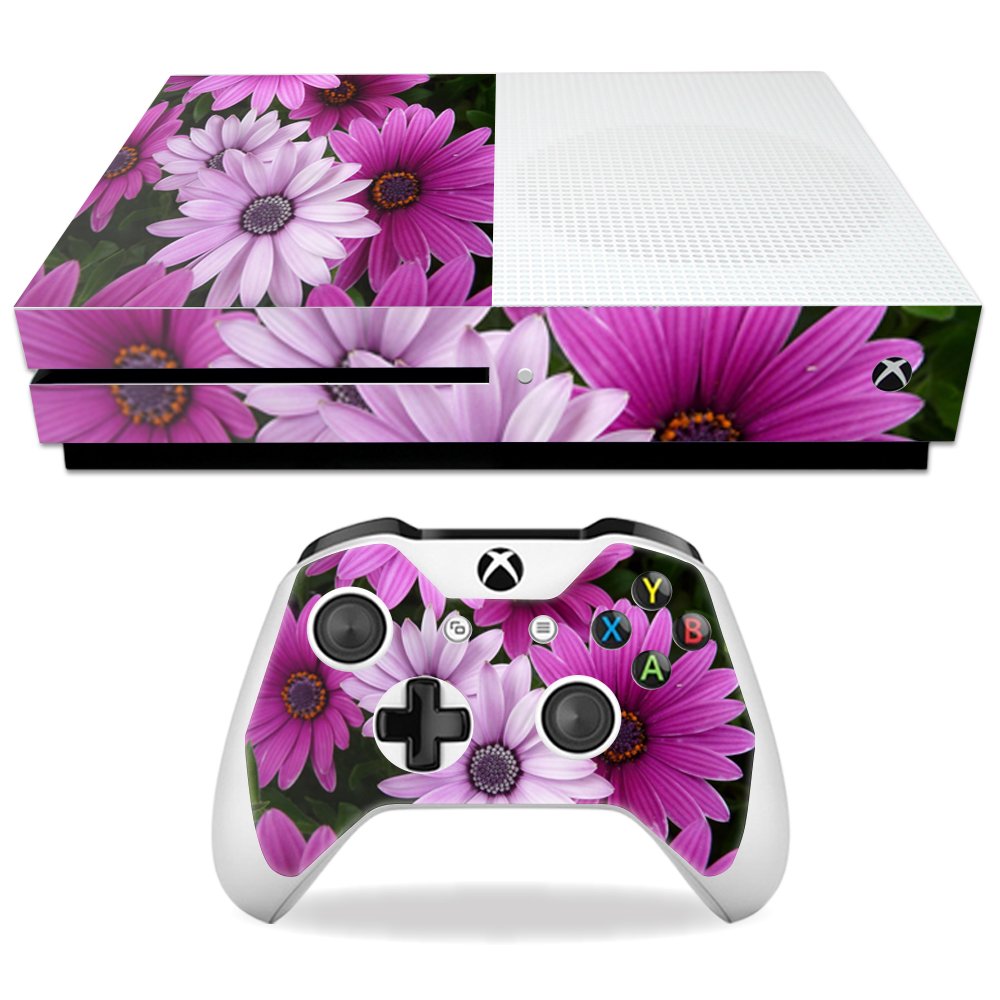 MightySkins Skin Compatible with Microsoft Xbox One S - Purple Flowers | Protective, Durable, and Unique Vinyl Decal wrap Cover | Easy to Apply