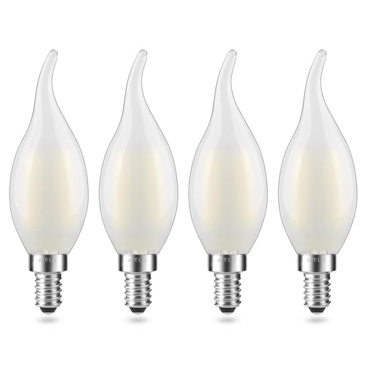 AIELIT Frosted E12 LED Candelabra Bulb Daylight, Dimmable, 2 Watt(25W Equivalent), Bright White 5000K, Flame Tip CA10 LED Candle Light Bulbs for Home