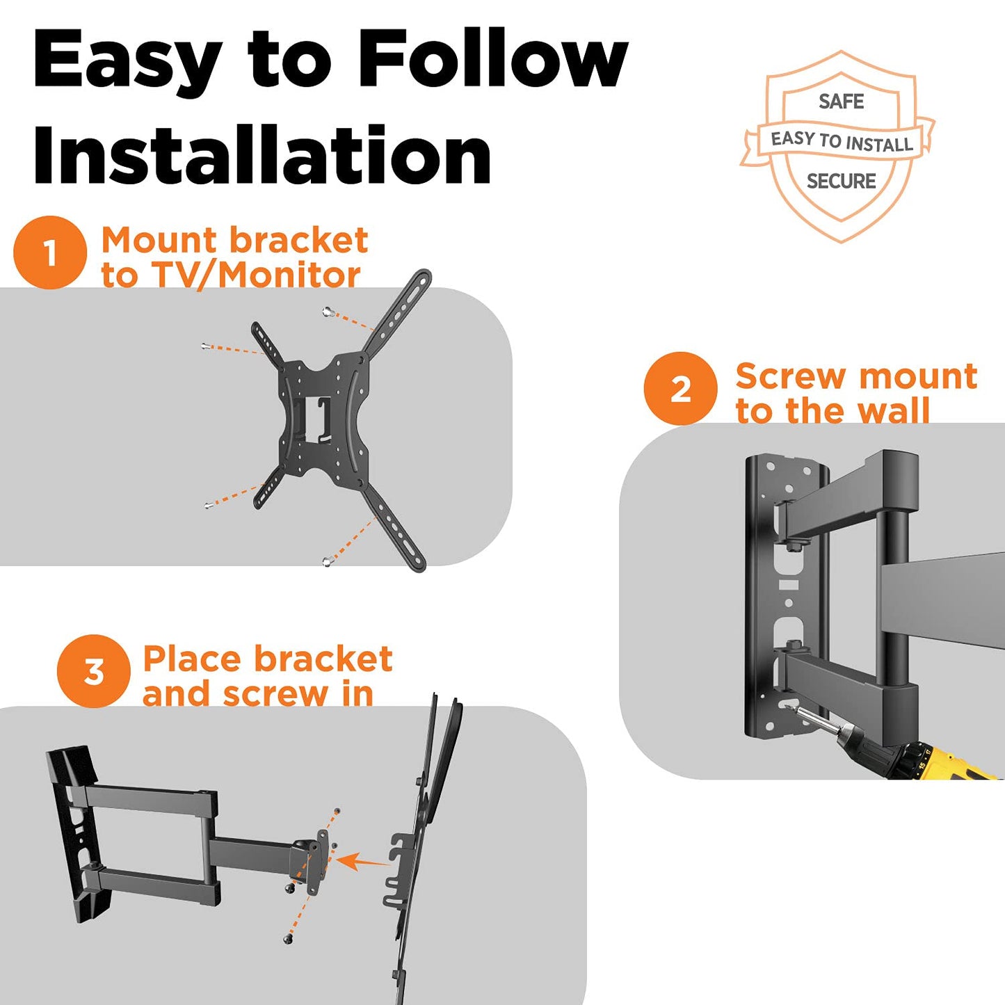 ProMounts Articulating/Full Motion TV Wall Mount for Most 23-60 Inch Curved, Flat Screen, LED, LCD, OLED, Plasma TVs, Holds up to 88 lbs. Max VESA