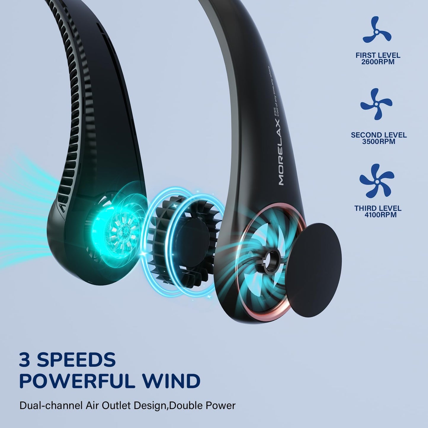 Portable Neck Fan Rechargeable, Personal Neck Cooling Fan, Hands Free Bladeless Fan, Ultra Quiet, 3 Speeds Adjustable Strong Wind, 4000 mAh Battery