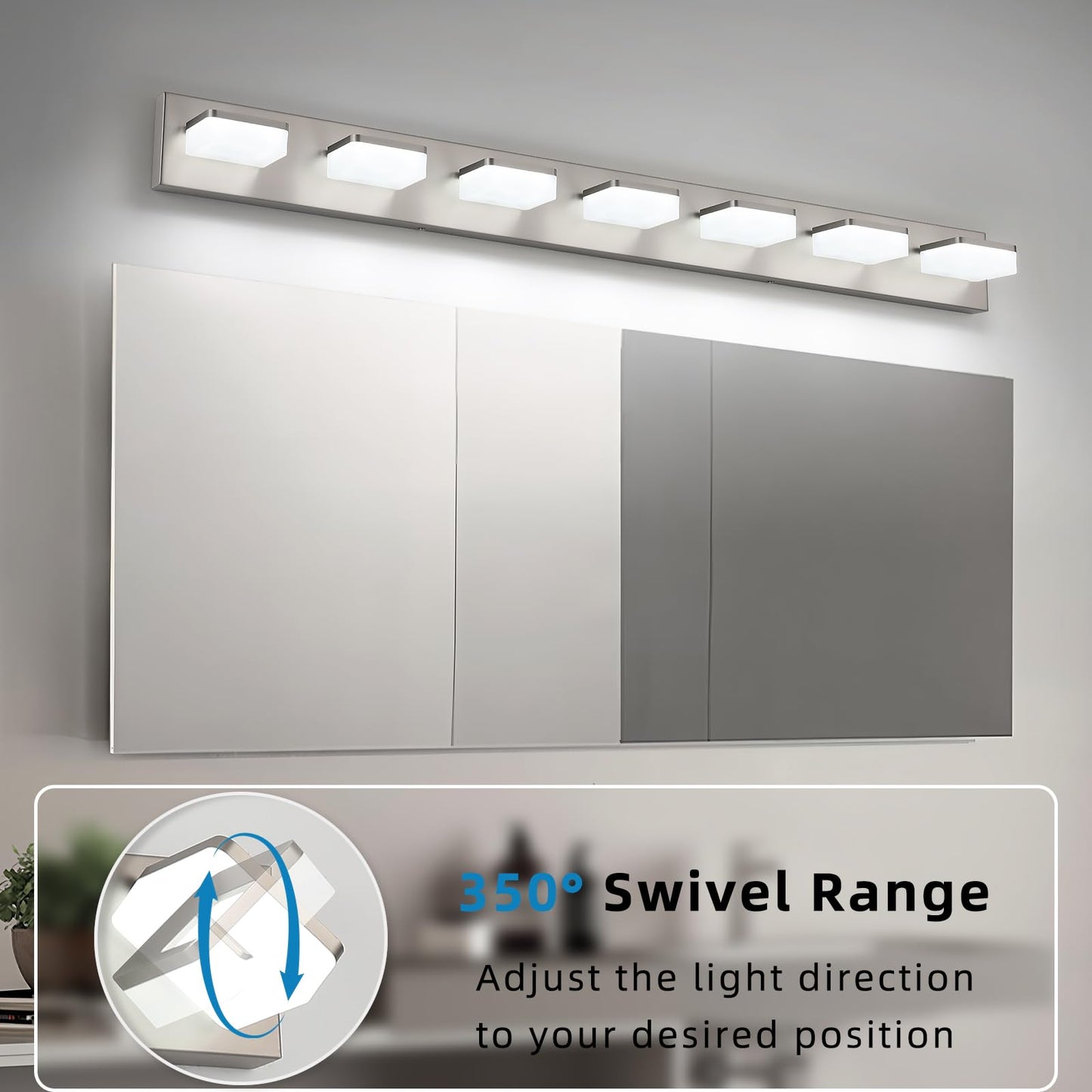 Bicrink 7-Light Bathroom Vanity Light Fixture Over Mirror, Nickel LED Vanity Lighting Fixtures, 45.67 inch Modern Bathroom Wall Light Fixtures