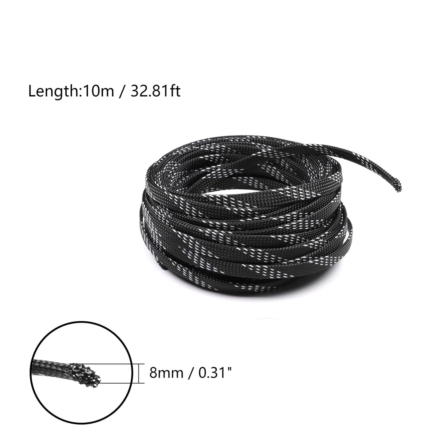 Othmro 32.8ft Length PET Flexible Expandable Braided Cable Sleeves 0.31in Width Wire Loom Sleeving and Organizer Flexible Wire Mesh Sleeves for TV