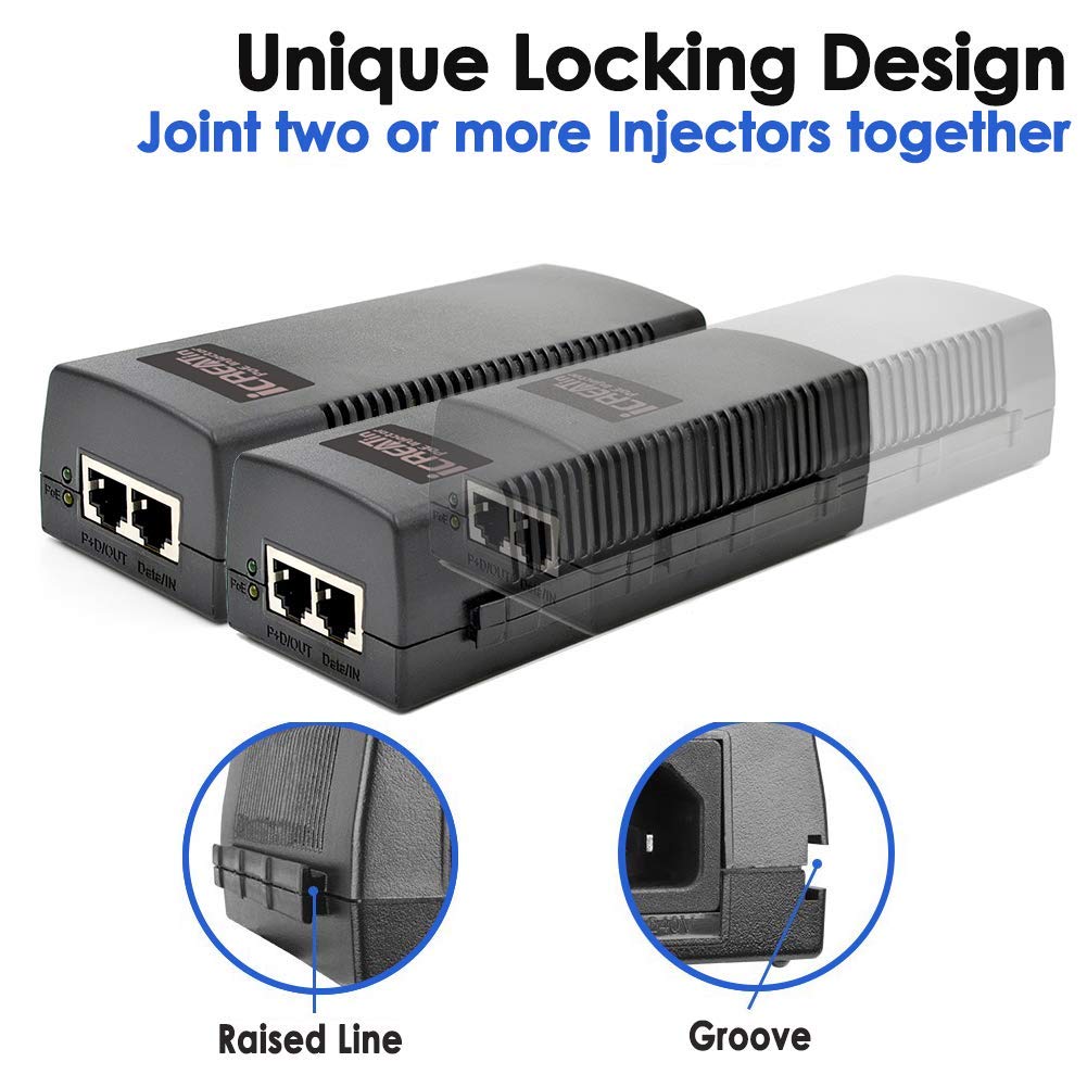 60W Gigabit PoE+ Injector, 10/100/1000Mbps, PoE++ Injector Ethernet Adapter, Shidlded RJ-45, IEEE 802.3af/at/bt Compliant, Up to 328 Ft, Replace