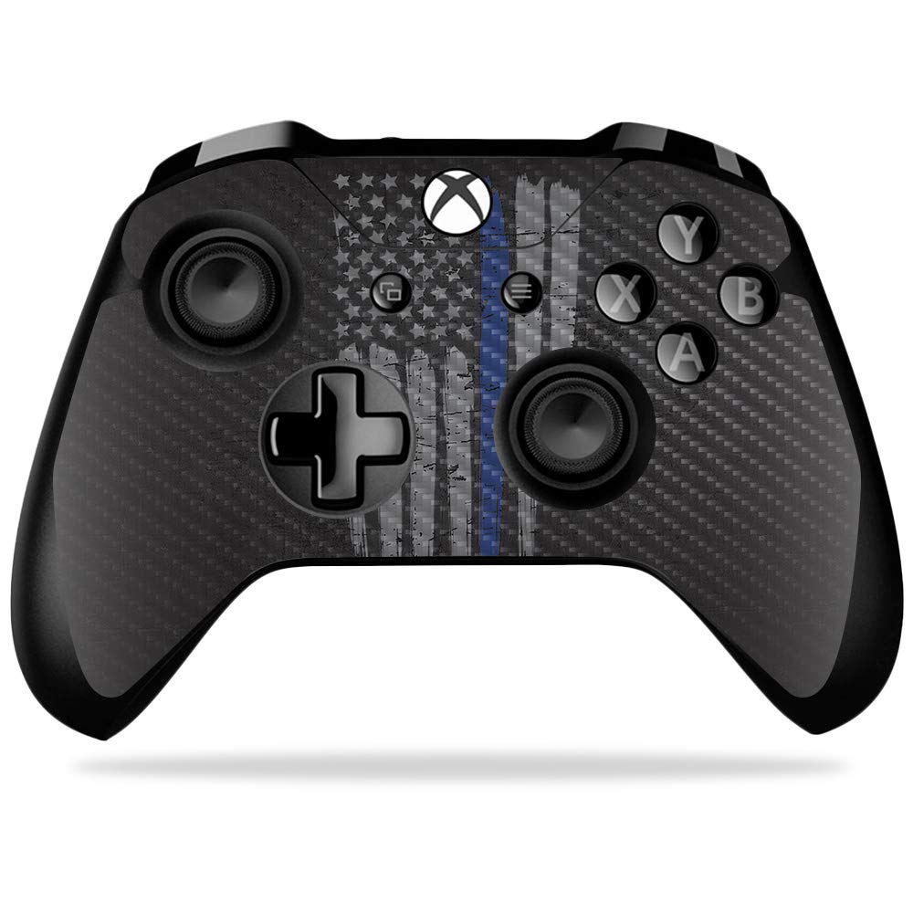 MightySkins Carbon Fiber Skin for Microsoft Xbox One X Controller - Thin Blue Line | Protective, Durable Textured Carbon Fiber Finish | Easy to Apply