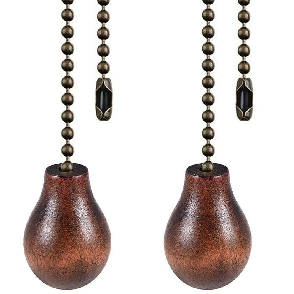 Akahttbn Ceiling Fan Chain Extenders - 12 Inch Walnut Wooden Pendant Pull Chain Extension for Ceiling Light Lamp - 2 Pcs (Bronze)