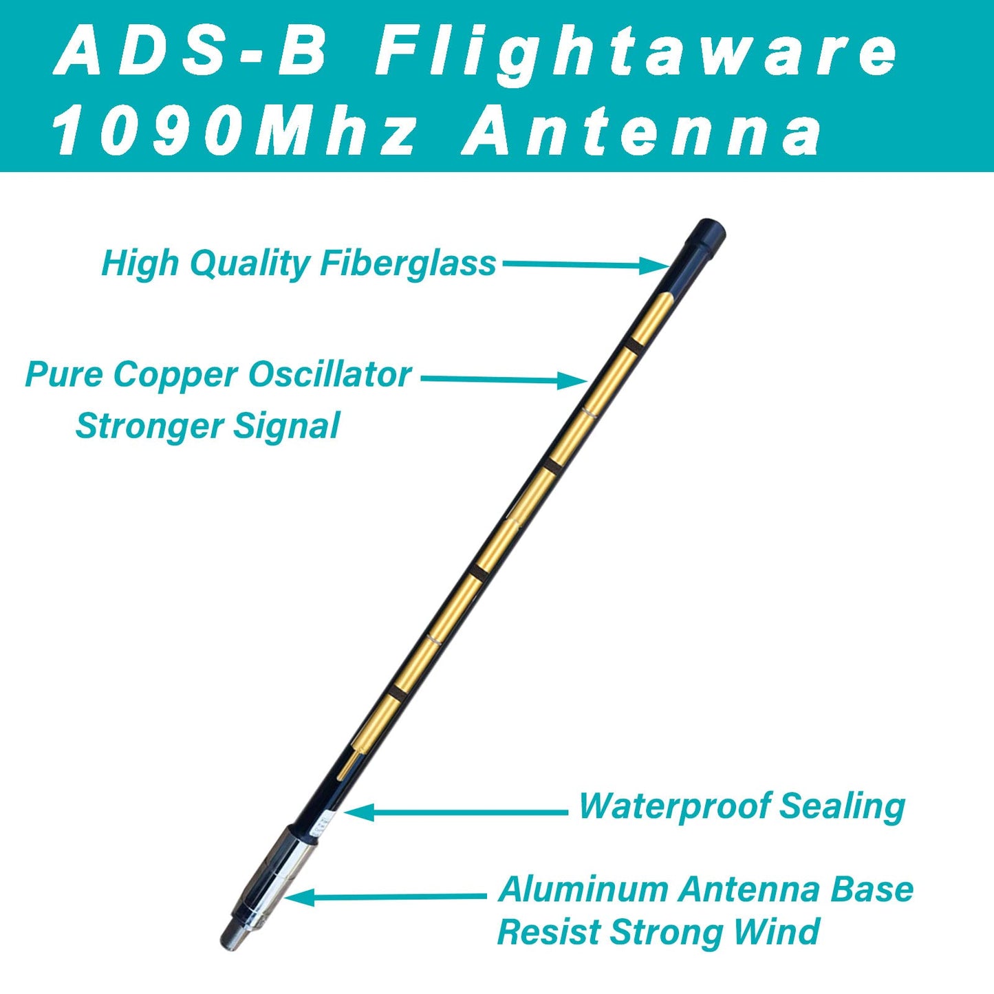 FlightAware ADS-B Antenna - Dual Band 1090MHz/978MHz, Omnidirectional, 6dBi, N-Type Female, 32ft N-Male to SMA-Male Extension Cable