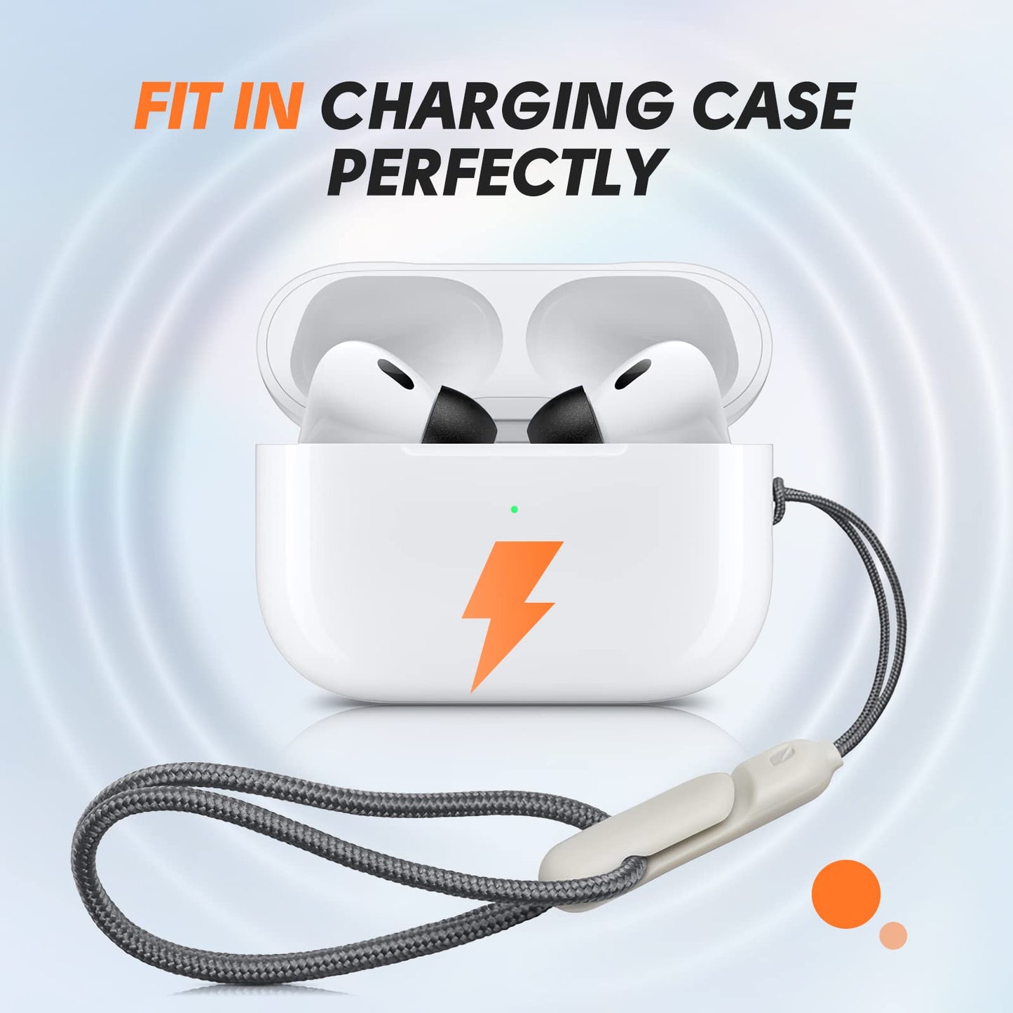 Memory Foam Tips for Apple AirPods Pro 2 Gen with Lanyard , No Silicone Eartip Pain, Anti-Slip Ear Tip with Dust Mesh, Fit in the Charging Case